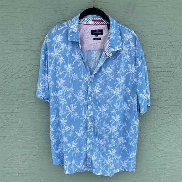 Michael Brandon Men's XXL Slim Fit Blue Palm Tree Print Button-Up Shirt - Picture 1 of 8
